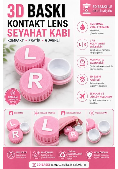 3d Baskı Kontakt Lens Saklama Ve Seyahat Kabı L/r Vidalı Kapak