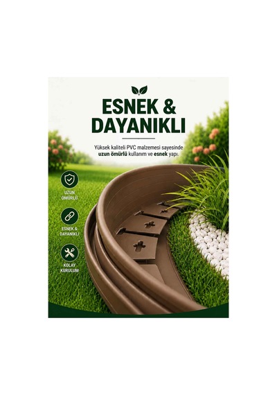 Esnek Pvc Çim Ayırıcı Bahçe Peysaj Düzenleyici 5 Metre Kahverengi Çim Sınırlayıcı Esnek Plastik Taş Toprak Ayraç Bariyer Peyzaj Bordürü