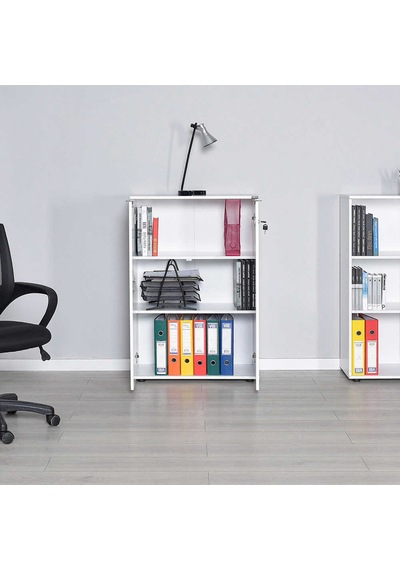 Adoremobilya Rio Ofis 3 Raflı Kapaklı Kitaplık - Diamond Beyaz