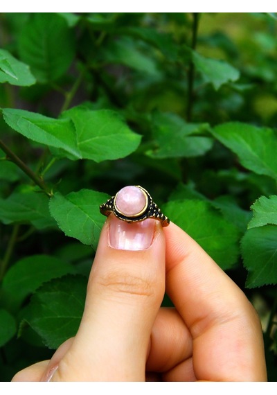 Doğal Taş Yuvarlak Pembe Kuvars Doğal Taşlı Kadın Ayarlanabilir Yüzük Euy35pk Pembe