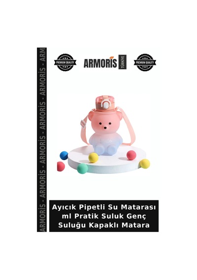 Ayıcık Pipetli Su Matarası Ml Pratik Suluk Genç Suluğu Kapaklı Matara Çok Renkli