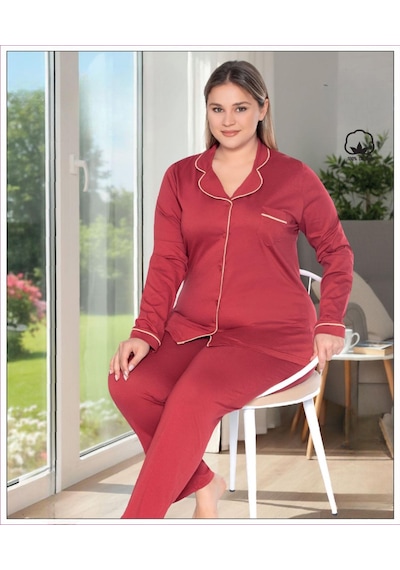 Melodi Kadın Büyük Beden %100 Pamuk Önden Düğmeli Uzun Kol Baharlık Pijama Takımı 17140- 1 Adet Bordo Melodi Kadın Büyük Beden %100 Pamuk Önden Düğmeli Uzun Kol Baharlık Pijama Takımı 17140- 1 Adet Bordo