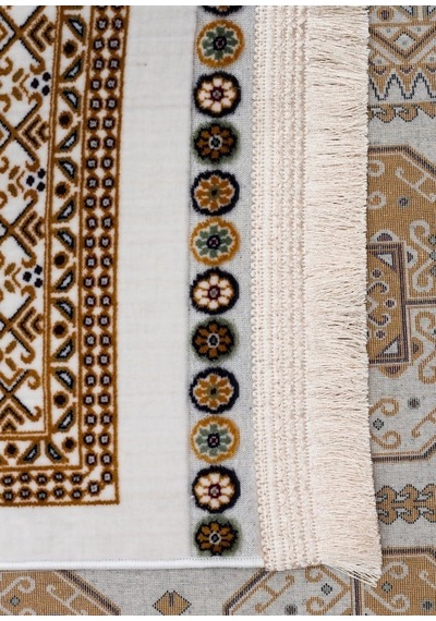 Eko Halı Sateen Afghan 02 Beige Premium Yıkanabilir Afgan Desenli Kaymaz Taban İnce Dokuma Halı Bej