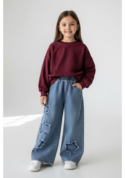 Yıldız Taşlı Detaylı Sweatshirt Yıldız Detay Jean Pantolonlu 2 Li Kız Çocuk Takı Bordo Yıldız Taşlı Detaylı Sweatshirt Yıldız Detay Jean Pantolonlu 2 Li Kız Çocuk Takı Bordo