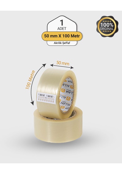 1 Adet 50 Mm X 100 Mt Şeffaf Koli Bandı Güçlü Yapışkan Paketleme Bantı