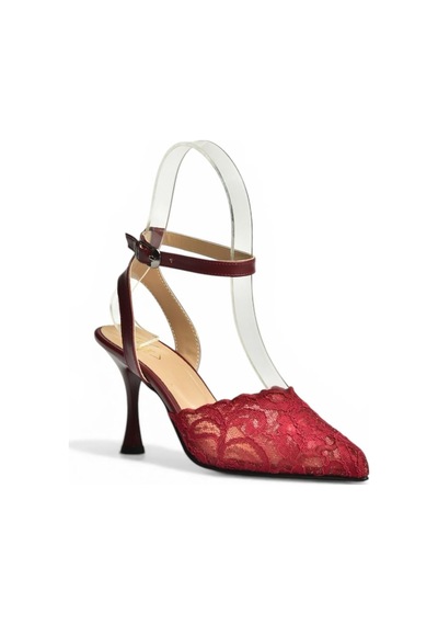 Fox Shoes Y752044206 Bordo Dantelli İnce Topuklu Kadın Ayakkabı