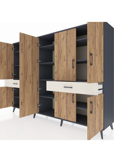 Hyperion Dolap 12 Raflı 2 Çekmeceli 8 Kapaklı 220x44x163 Antrasit Antrasit-çam/aytaşı Hyperion Dolap 12 Raflı 2 Çekmeceli 8 Kapaklı 220x44x163 Antrasit Antrasit-çam/aytaşı