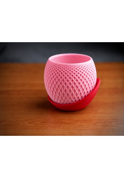3d Baskı Küre Saksı - Kafes Dokulu İki Parçalı Dekoratif Saksı - Pembe-kırmızı