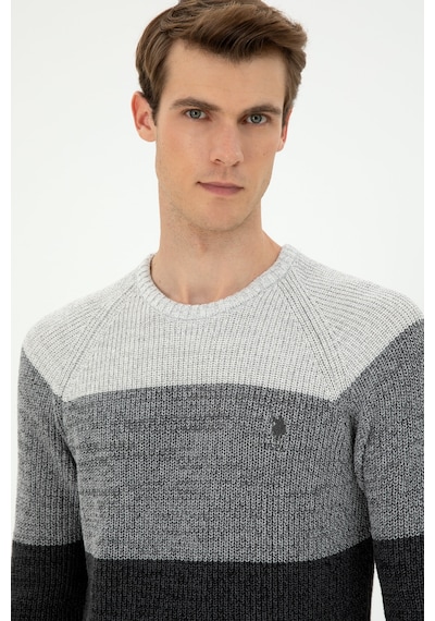 U.S. Polo Assn. Erkek Slim Fit Bisiklet Yaka Antrasit Melanj Kazak 50293017-VR081