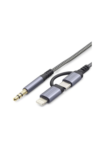 Type-c + Lightning To 3.5 Mm Ses Kablosu - Siyah Gj-027