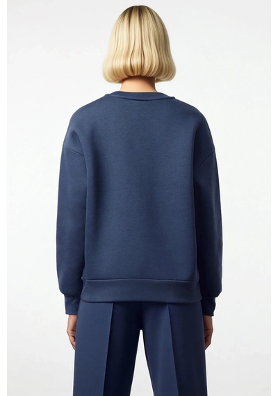 Benerly Kadın Bisiklet Yaka Düşük Kol Oversize Kalın Örme Sweatshirt Fonk Indigo