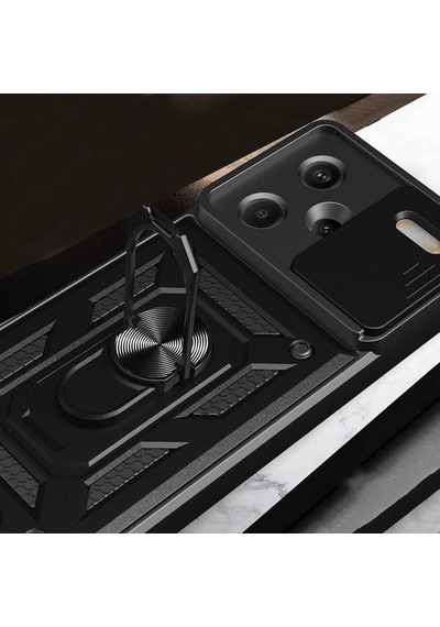Zore Redmi Note 13 Pro Plus 5g Kılıf Magnetik Standlı Kamera Korumalı Ogaa Sürgülü Vega Kapak - Siyah