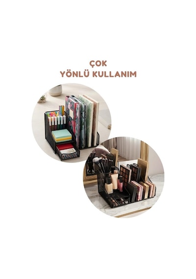 Temel Siyah Metal Mesh Masaüstü Organizer Çekmeceli Dosyalık 25x18x15 Cm 9538