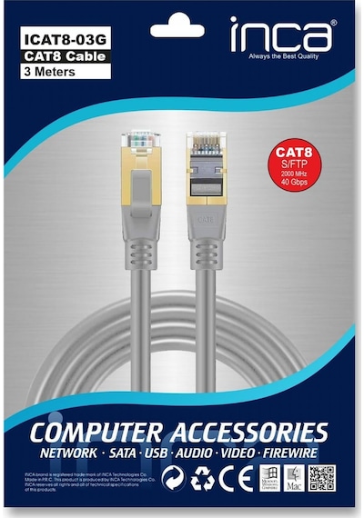 Inca 3metre Cat8 S/ftp Icat8-03g Gri Patch Kablo-214102