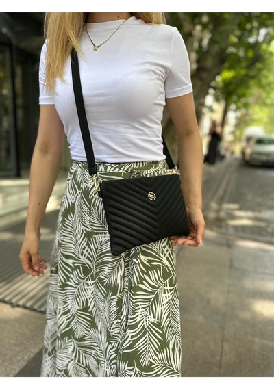 Sanmorris Kadın Siyah Renkli Saten Kumaş Ayarlanabilir Çapraz Ve El Askılı Portföy, Clutch Çanta Siyah