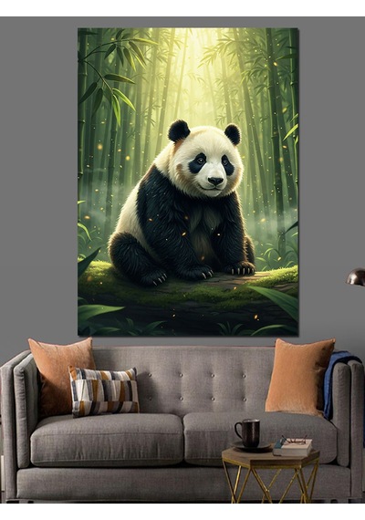 Ahşap Tablo Sevimli Oturan Panda Yavrusu İnsan Figürlü Tablolar