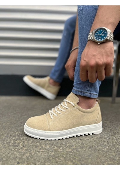 Jy152 Cool Bağcıklı Süet Erkek Günlük Spor Klasik Ayakkabı Sbt - Krem Krem