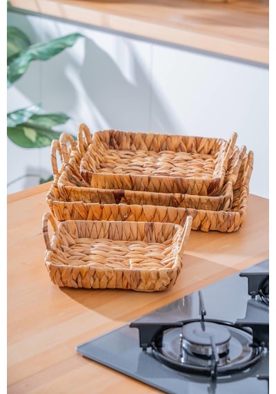 Acar Wicker 4 Parça Hasır Kare Sepet Hasır