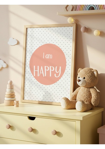 I Am Happy Dijital Baskı Poster Turuncu Çerçevesiz