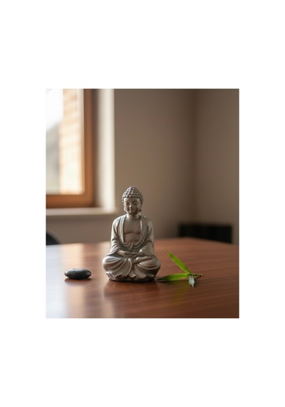 Meditasyon Yapan Buda Heykeli Zen Bahçesi Ve Yoga Köşesi Dekoru Spiritüel Biblo Gümüş