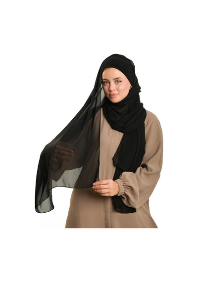 Hürrem Bone Siyah Pratik Hazır Geçmeli Bone Şal Şifon Düz 2506 01 siyah