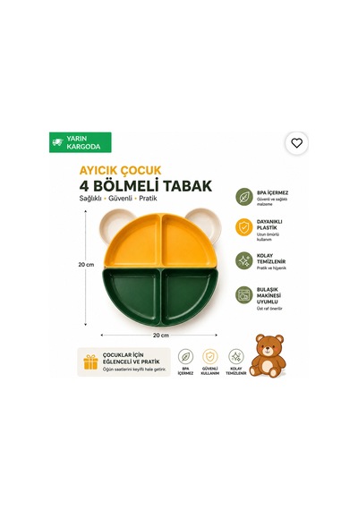 Çocuklar İçin 3 Bölmeli Mama Tabağı