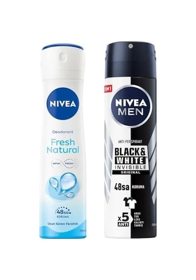 Kadın Sprey Deodorant Fresh Natural, 150 Ml X2 + Men Erkek Sprey Deodorant & Invisible Original, 150 Ml
