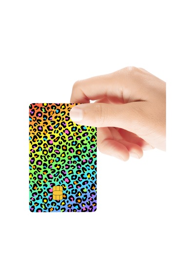 Leopar Desenli Renkli Hologramlı Parlak Kredi/banka Kart Kaplama Sticker Standart