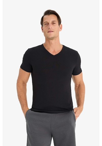 DeFacto Slim Fit Dar Kesim V Yaka Kısa Kollu Pijama Üstü L4884AZ24WNBK81 DeFacto Slim Fit Dar Kesim V Yaka Kısa Kollu Pijama Üstü L4884AZ24WNBK81