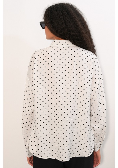 Bigdart Kadın Oversize Puantiyeli Gömlek 20392 - Beyaz