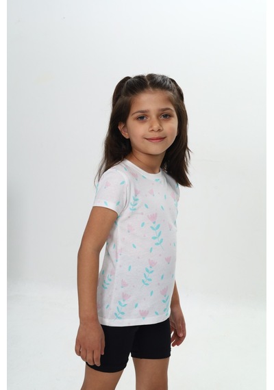 Toontoy Kids Toontoy Kız Çocuk Komple Lale Baskılı Tişört Beyaz