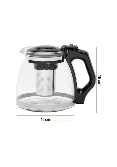 Isıya Dayanıklı Büyük Cam Demlik 1700 Ml Kapasiteli, Çelik Süzgeçli Ve Kapaklı Tasarım Şeffaf