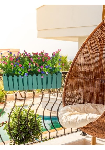 Yapay Çiçek Yeşil Gold Çit Balkon Saksısı Renkli Mineli Şimşir Çiçekli 55 35cm