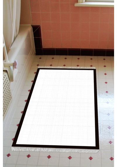 Kaymaz Taban Djt Banyo Mutfak Salon Halı Star Pamuk Saçaklı Dokuma Desen E5007 Gri Beyaz
