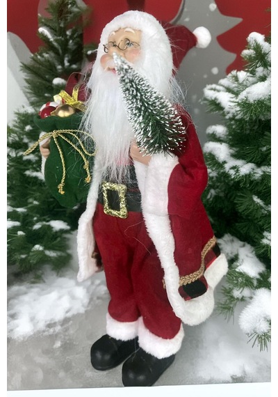 Yılbaşı Süsü Noel Baba Biblo Figür Büyük Boy 45cm -elinde Çam Ağacı Ve Hediye Çuvalı İle 45