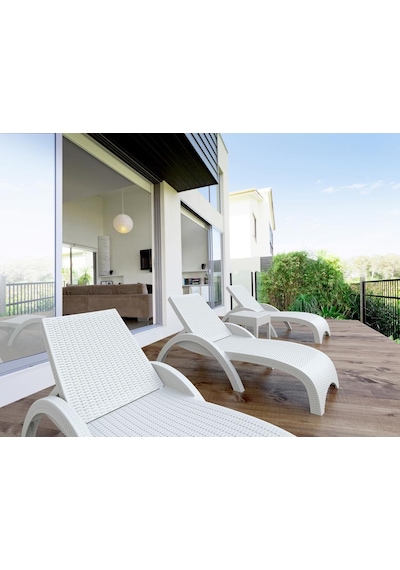 Omnipazar Trk-860 Siesta Fiji Bej Minderli Rattan Desenli Ayarlanabilir Lüks Şezlong Beyaz 2'li Set Beyaz
