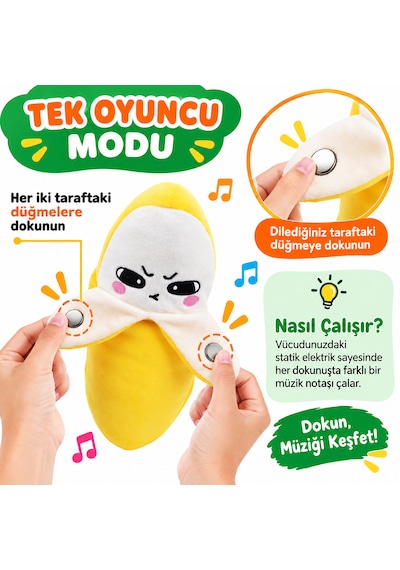 Etkileşimli Muz Peluş Oyuncak Sesli Ritim Piyanosu, Müzikli Ve Eğlenceli Elektronik Oyuncak Sarı