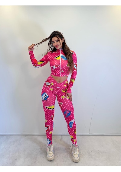 Pink Life Pembe Desenli Taytlı Büstiyerli Üçlü Takım Pembe