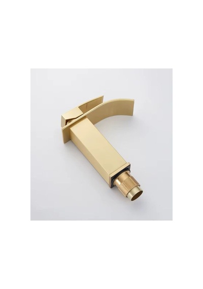 Rena Design Lavabo Bataryasi Mat Gold Şelale Kare Gövde Eğimli Havza Banyo Armatür Çift Giriş Musluk Lüks Ergo