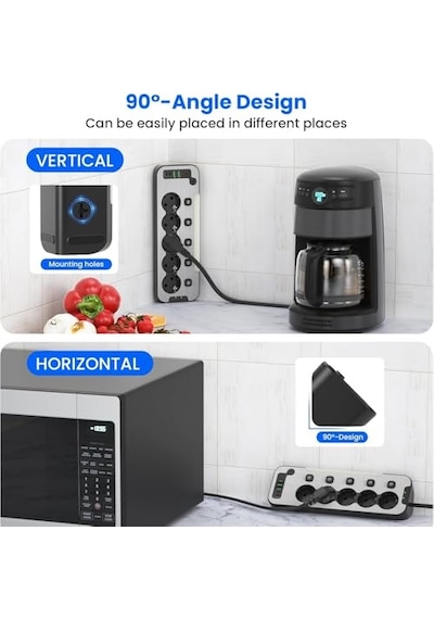 Bağımsız Anahtarlı 5'li Işıklı Akım Korumalı Çoklu Priz 4000w, 2x Usb - 2x Type-c Giriş, Metal Ön Panel Uzat 0