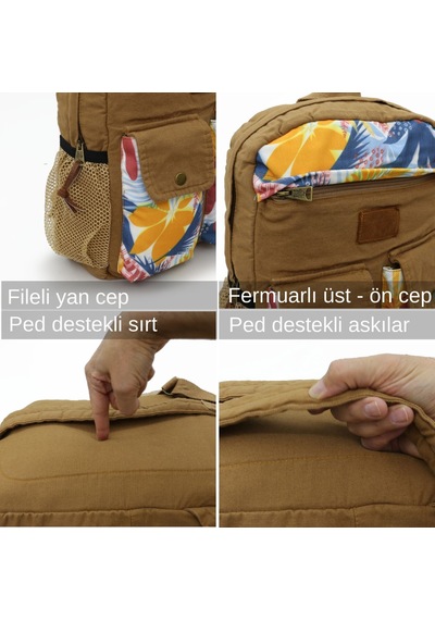 Old Cotton 7224 Camel Sırt Okul15.6 İnç Laptop Seyahat Çantası CAMEL