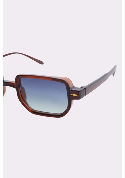 Unisex Geometrik Çerçeve Kahverengi Çerçeve Uv 400 Korumalı Güneş Gözlüğü-51569 Çok Renkli