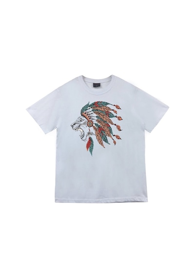 Stoned&Fame Aslan Kızılderili Baskılı T-shirt Beyaz