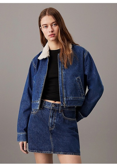 Denım Zıp Jacket Sherpa Koyu Mavi