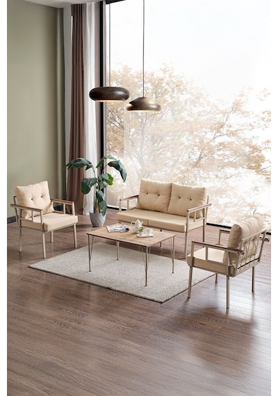 Saye Metal Bahçe Balkon Oturma Takımı 2+1+1+orta Sehpa Cappuccino Cappuccino