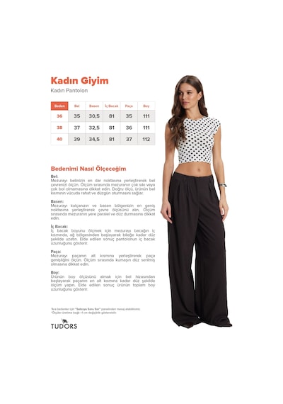 Tudors Kadın Relax Fit Rahat Kesim Pamuklu Pileli Siyah Palazzo Pantolon-50587