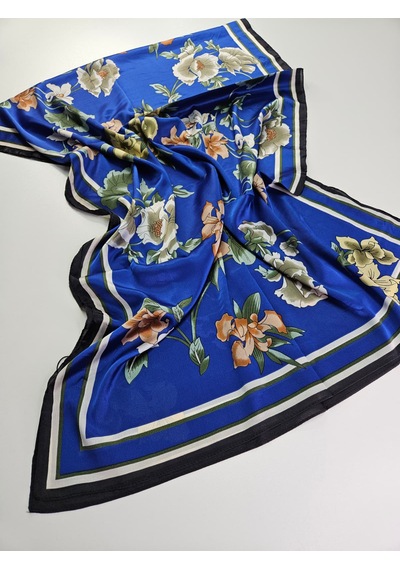 Miorel Scarfs Yeni Sezon Çiçek Desen Vual İpek Şal Fular Silk Scarfs Shawl Hijab Mavi