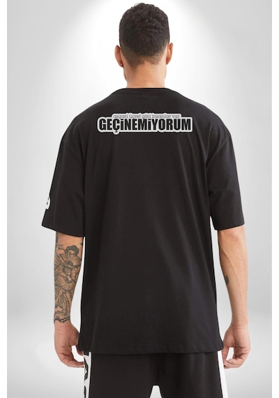 Asgari Üçret Gibi İnsanlar Var Geçinemiyorum Yazılı Pamuklu Unisex Oversize Sırt Dijital Baskılı Siyah T-shirt Siyah