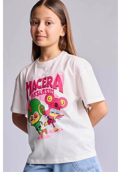Defacto Super 1 Takım Oversıze Bisiklet Yaka Kısa Kollu Tişört Kız Çocuk H7953a826hswt34 Beyaz-wt34