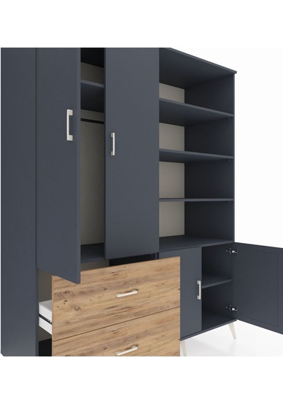 Kronos Gardrop 7 Raflı 2 Çekmeceli Tek Askılı 176x59x221 Antrasit-antrasit/çam Beyaz Kronos Gardrop 7 Raflı 2 Çekmeceli Tek Askılı 176x59x221 Antrasit-antrasit/çam Beyaz